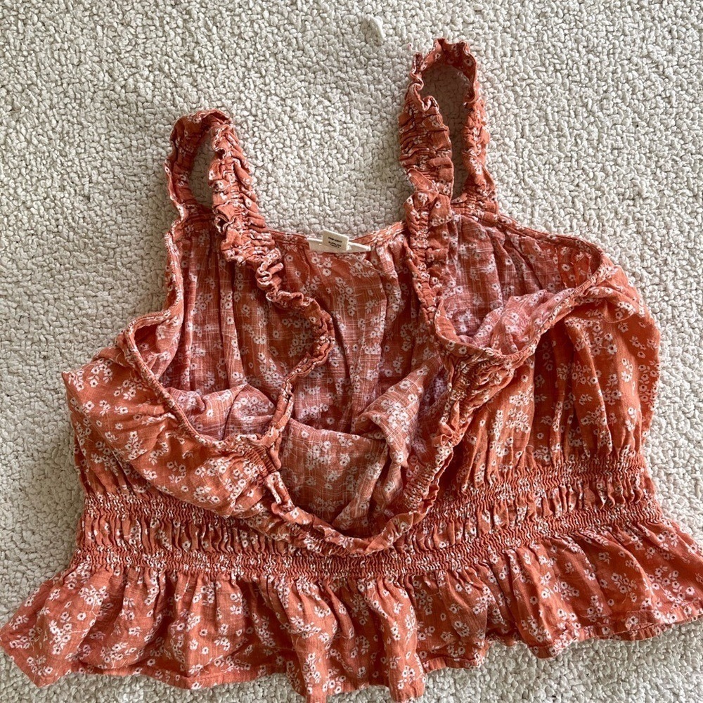 a.n.a Floral Smocked summer floral Cottagecore Rust Crop Top Orange M - Picture 4 of 11
